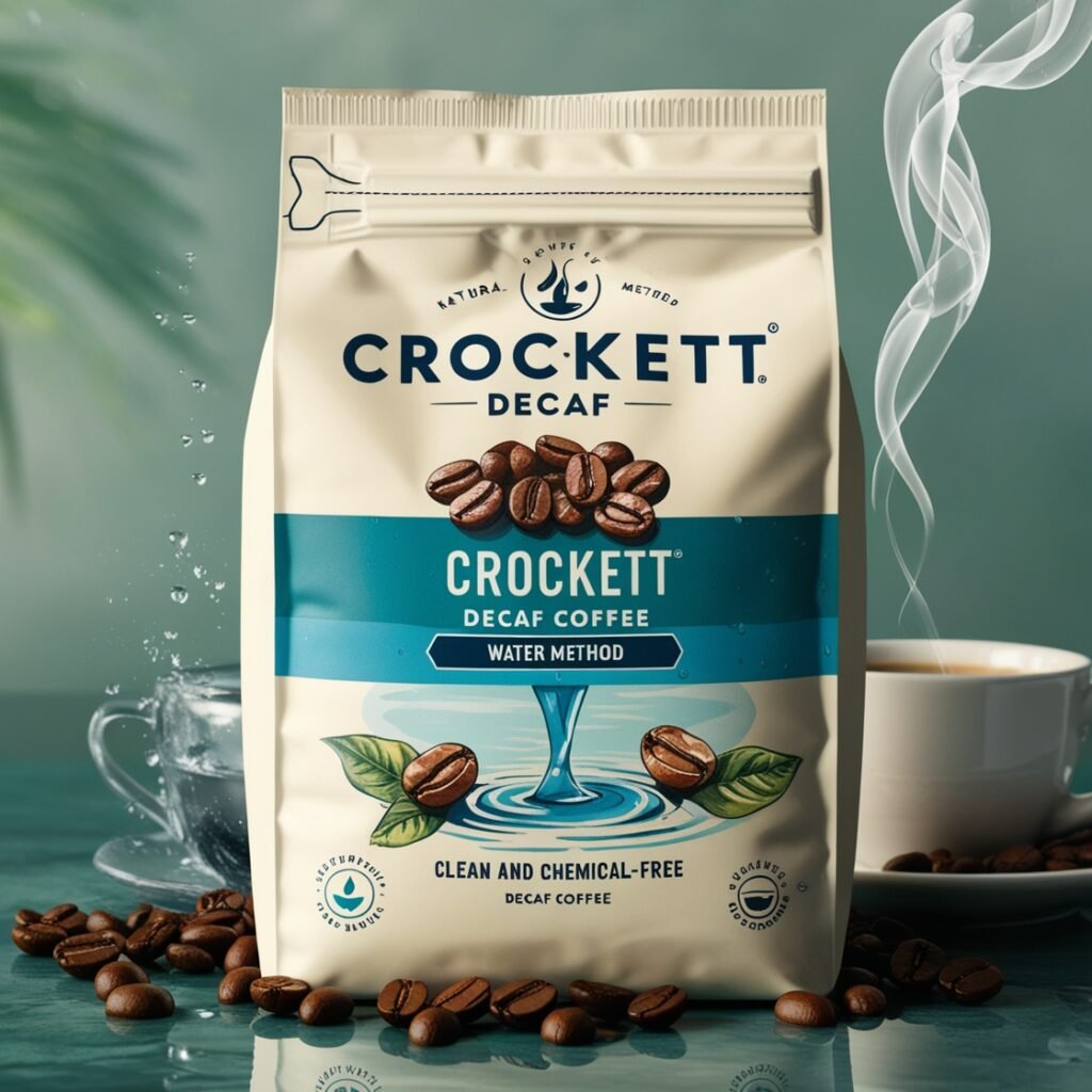Crockett decaf coffee beans processed by the water process.