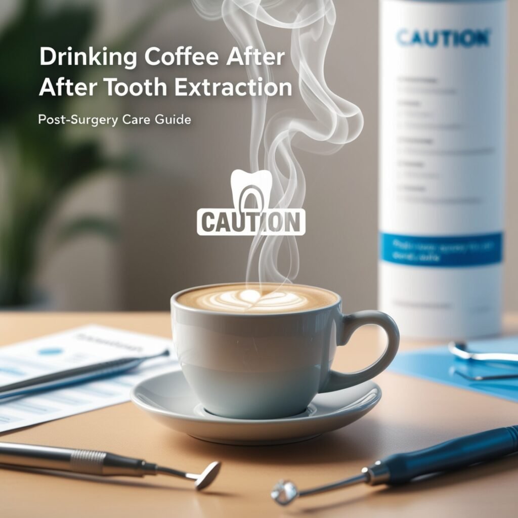 A person considering drinking coffee after a tooth extraction.