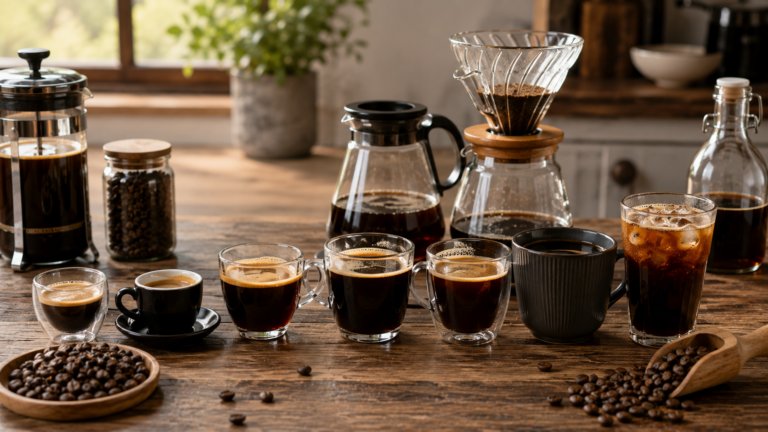 Different coffee cups showing daily coffee consumption and caffeine intake recommendations